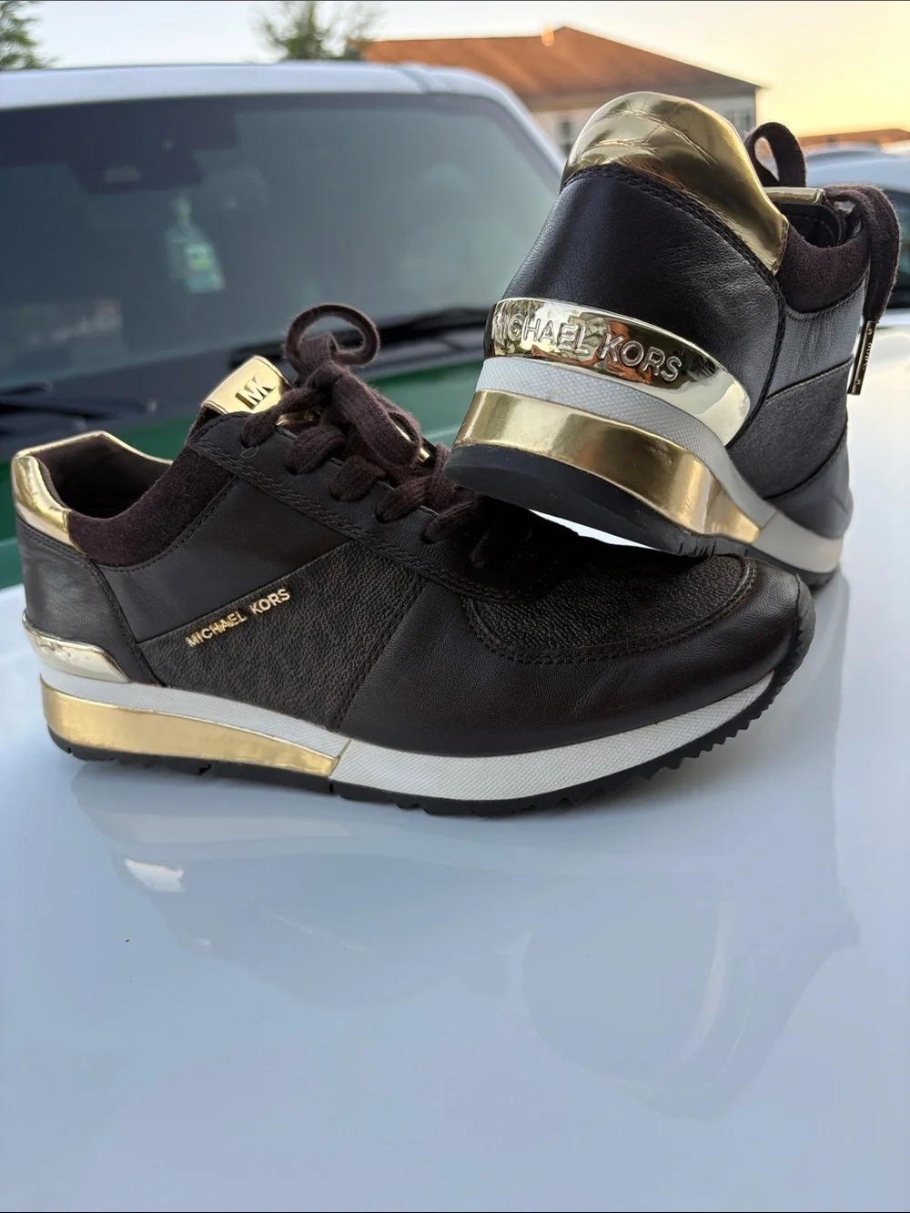 Michael Kors Brown Sneakers with Gold Accents